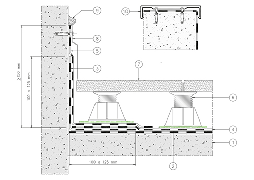1.2 - COPERTURA PIANA PEDONABILE 
SUPPORTO IN LATERO CEMENTO - senza isolamento termico, pavimentazione galleggiante in piastrelle, 