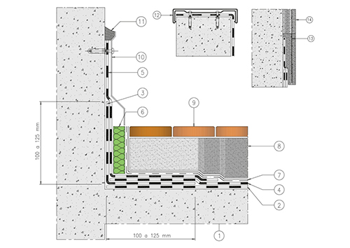 1.3 - COPERTURA PIANA PEDONABILE 
SUPPORTO IN LATERO CEMENTO - senza isolamento termico, pavimentazione tradizionale in piastrelle, 